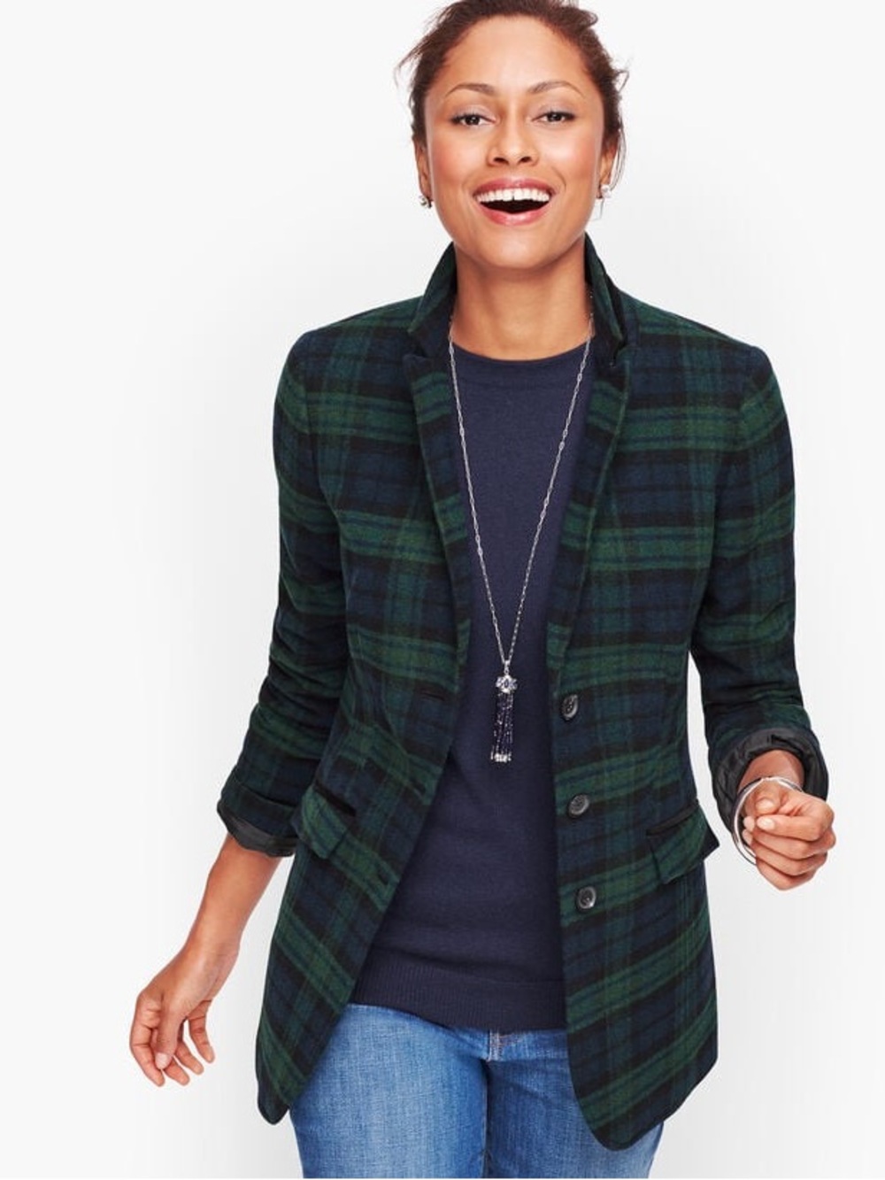 Talbots Black Watch Tartan Plaid Longline Wool Blazer 12/14 | Preppy §